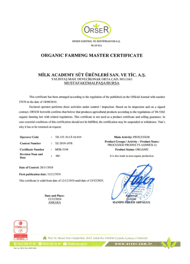 ORSER Organik Üretim Sertifikası