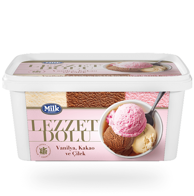 LEZZETDOLU VEGETABLE FAT ICE CREAM WITH VANILLA, STRAWBERRY AND COCOA