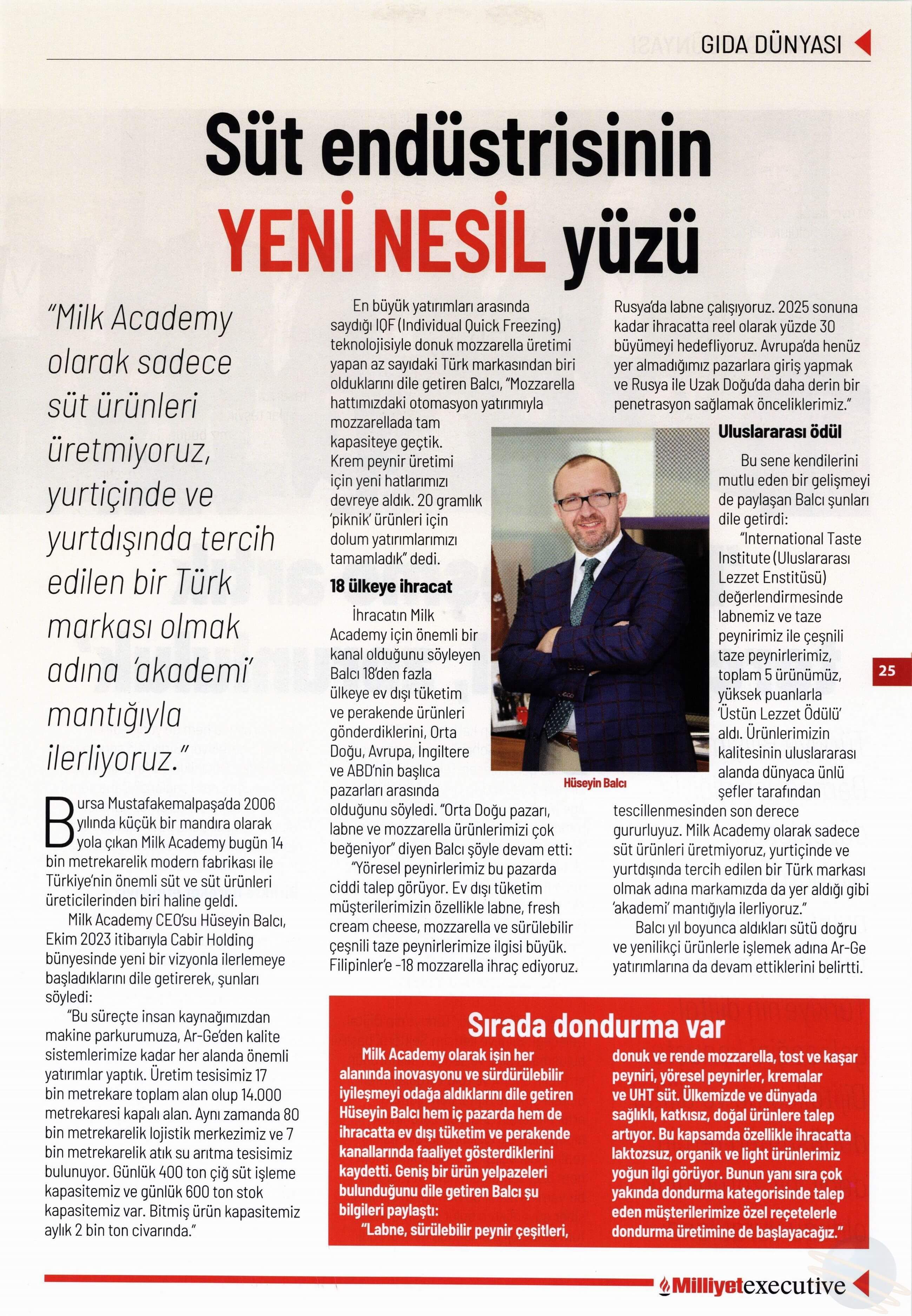 Süt Endüstrinin Yeni Nesil Yüzü - Milliyet